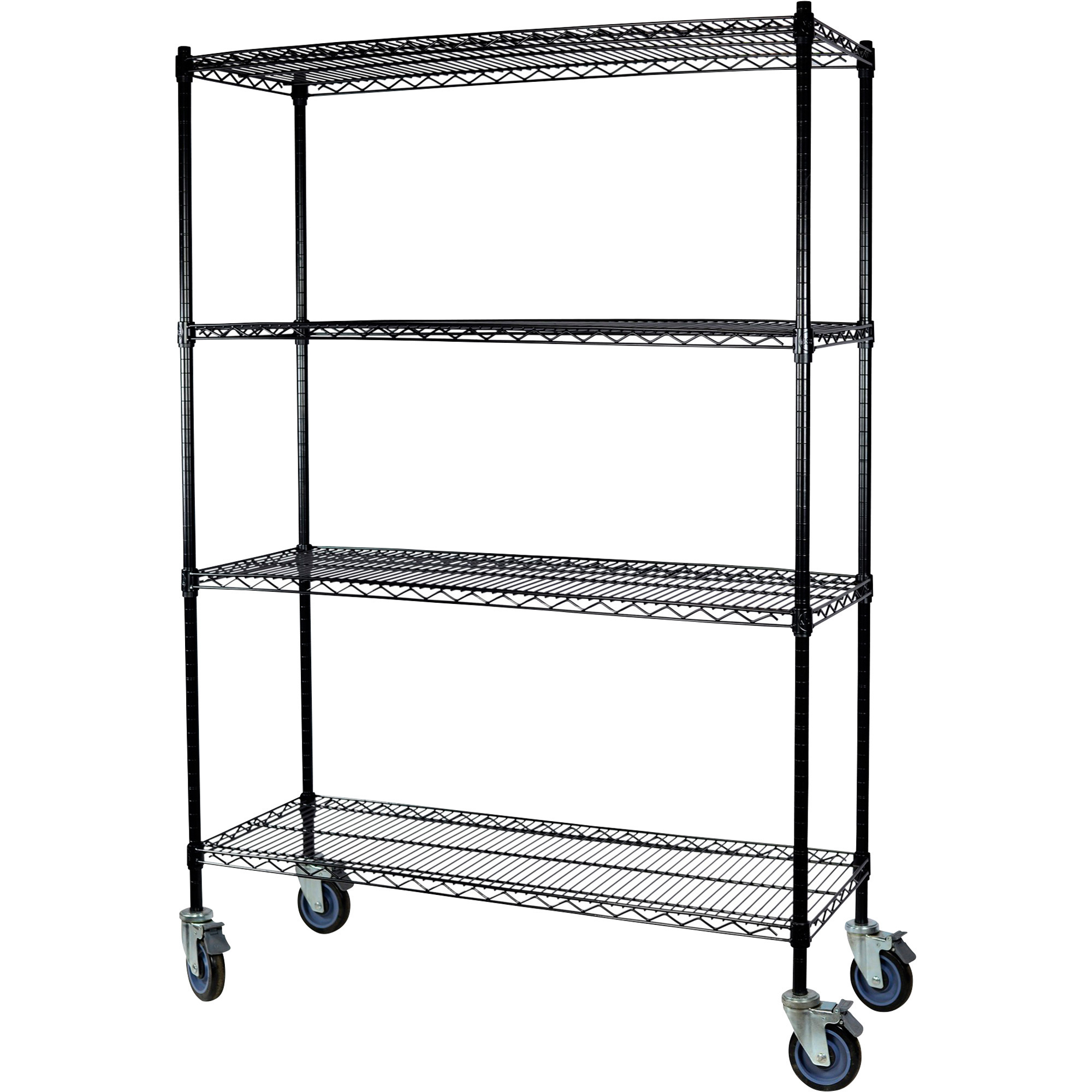 StorageMax Black Wire Mobile Wheeled Shelving Unit, 60in. x 18in. x 63in., 4 Shelves, 300lb. Capacity Per Shelf